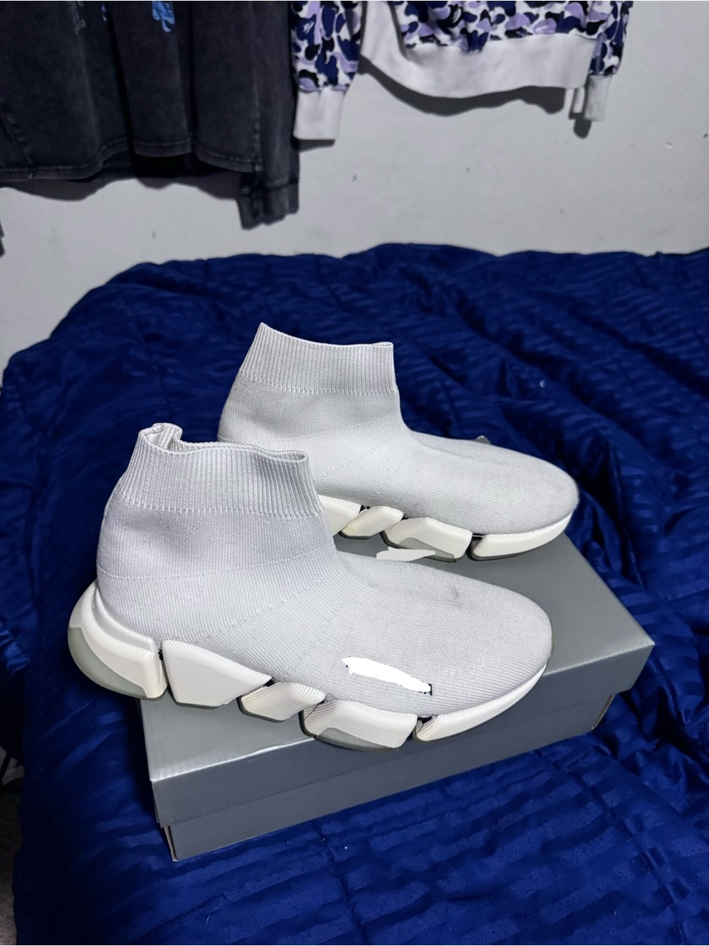 Balenciaga White Sock-Style Knit Sneakers